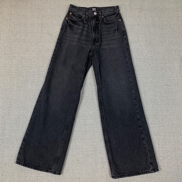 BDG Denim - BDG Urban Outfitters High + Wide Leg High Rise Black Denim Jeans Womens 24